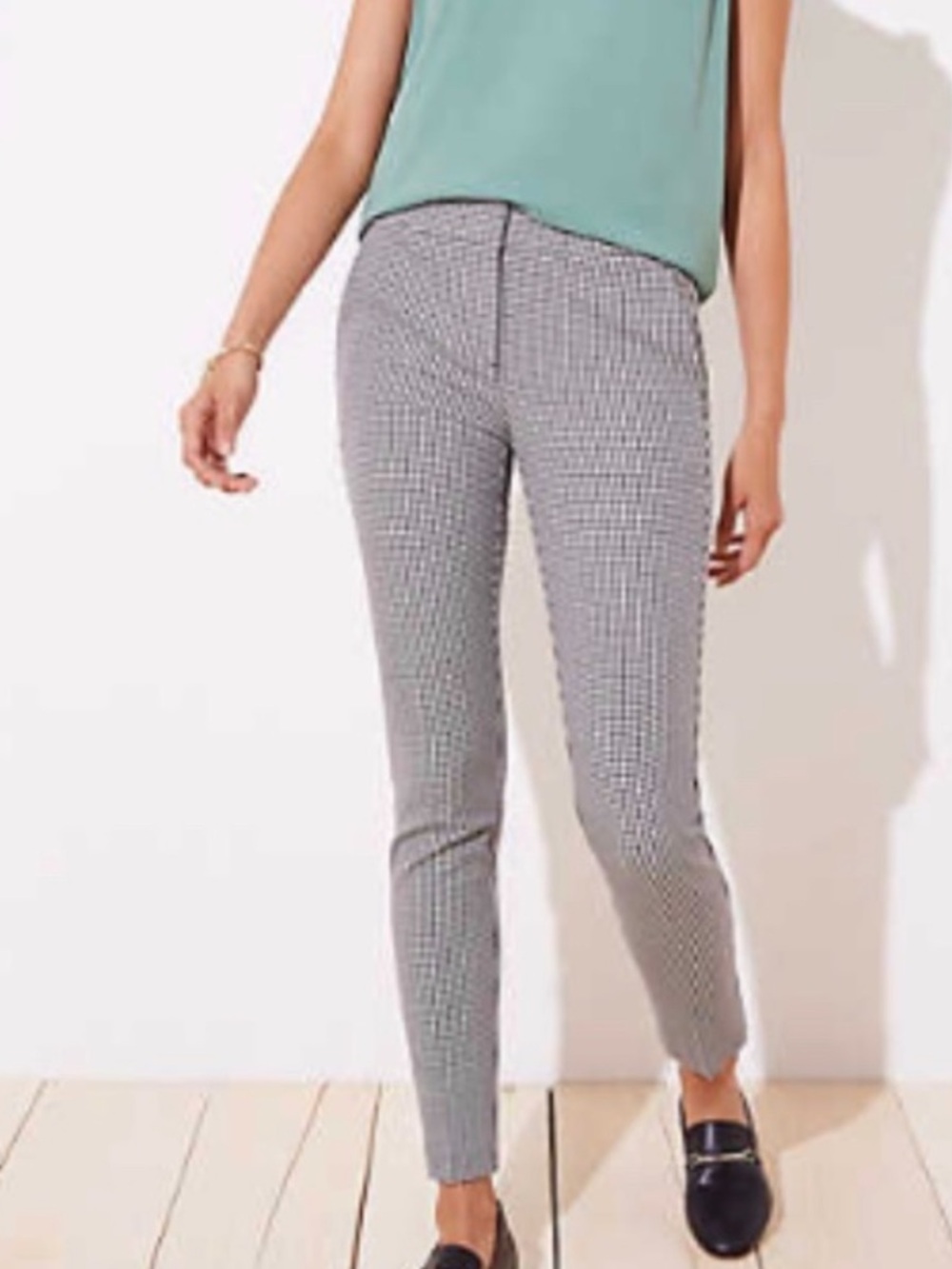 LOFT Marisa Skinny Ankle Length Black & White Micro-Check Dress Pants